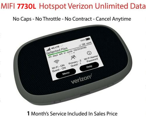 Verizon 7730L Unlimited Data 4G LTE Hotspot 30 DAYS of Full UNLIMITED DATA, $100 Per month - unlimited hotspot & television